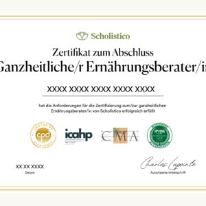 Offizielles Zertifikat zum ganzheitlichen Ernährungsberater