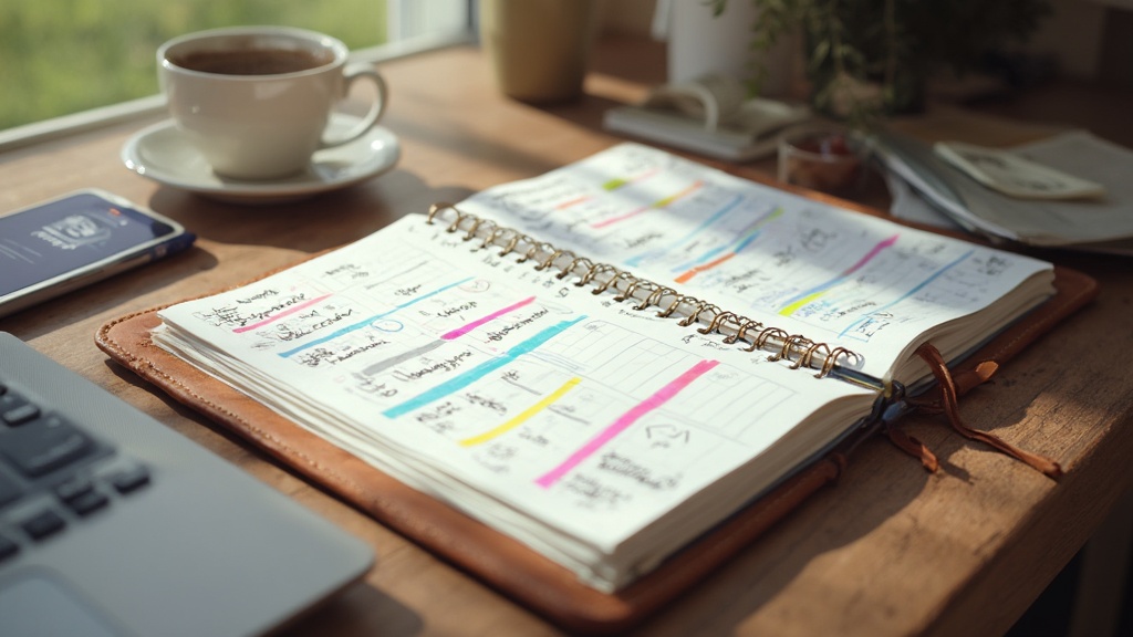 Gut organisierter Kalender mit Pendel-, Arbeits- und Freizeitzeiten